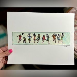 COPY - Tennis players watercolor and ink print 8.5x11in signed and numbered